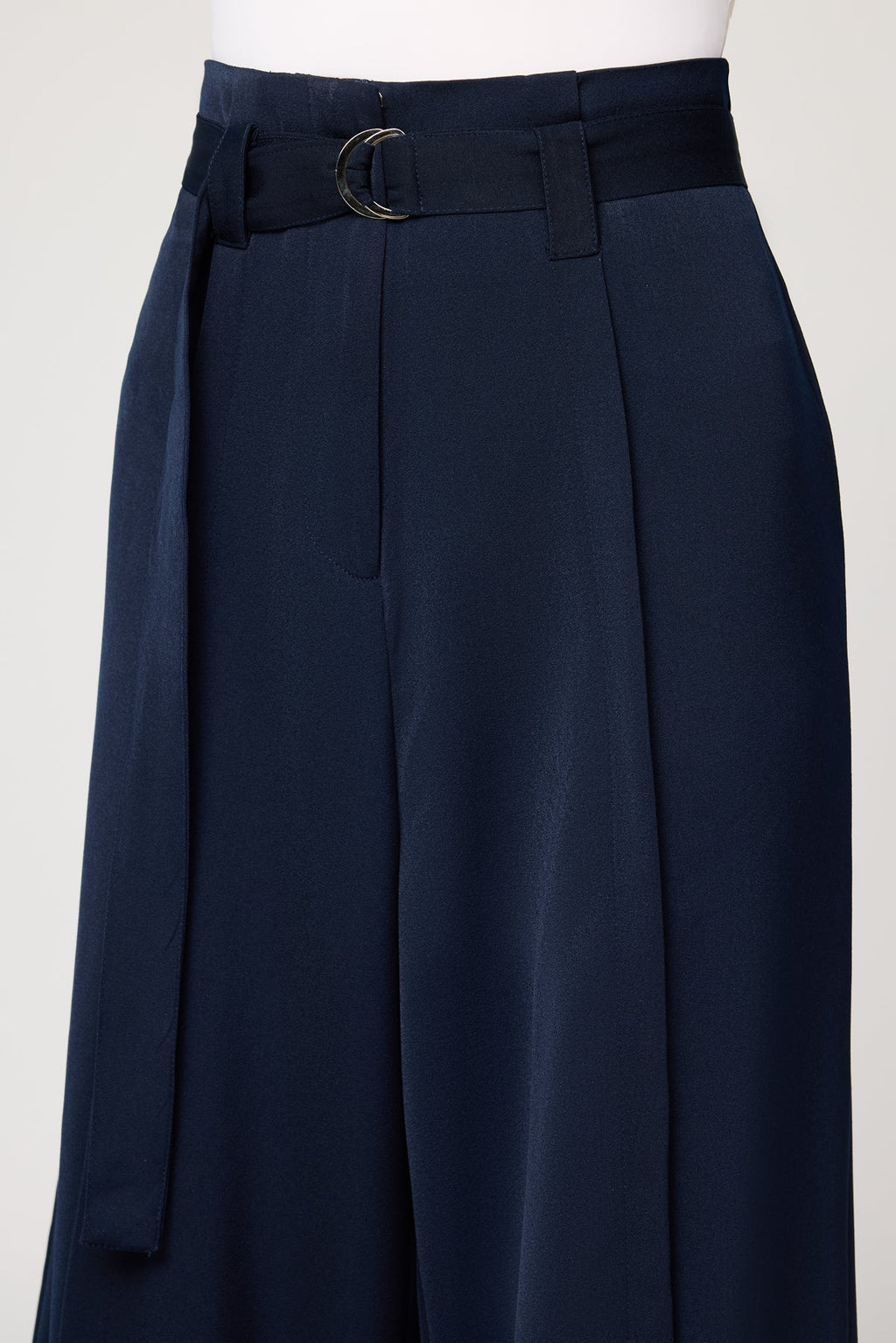 Navy Belted Women's Flared Korean Pants