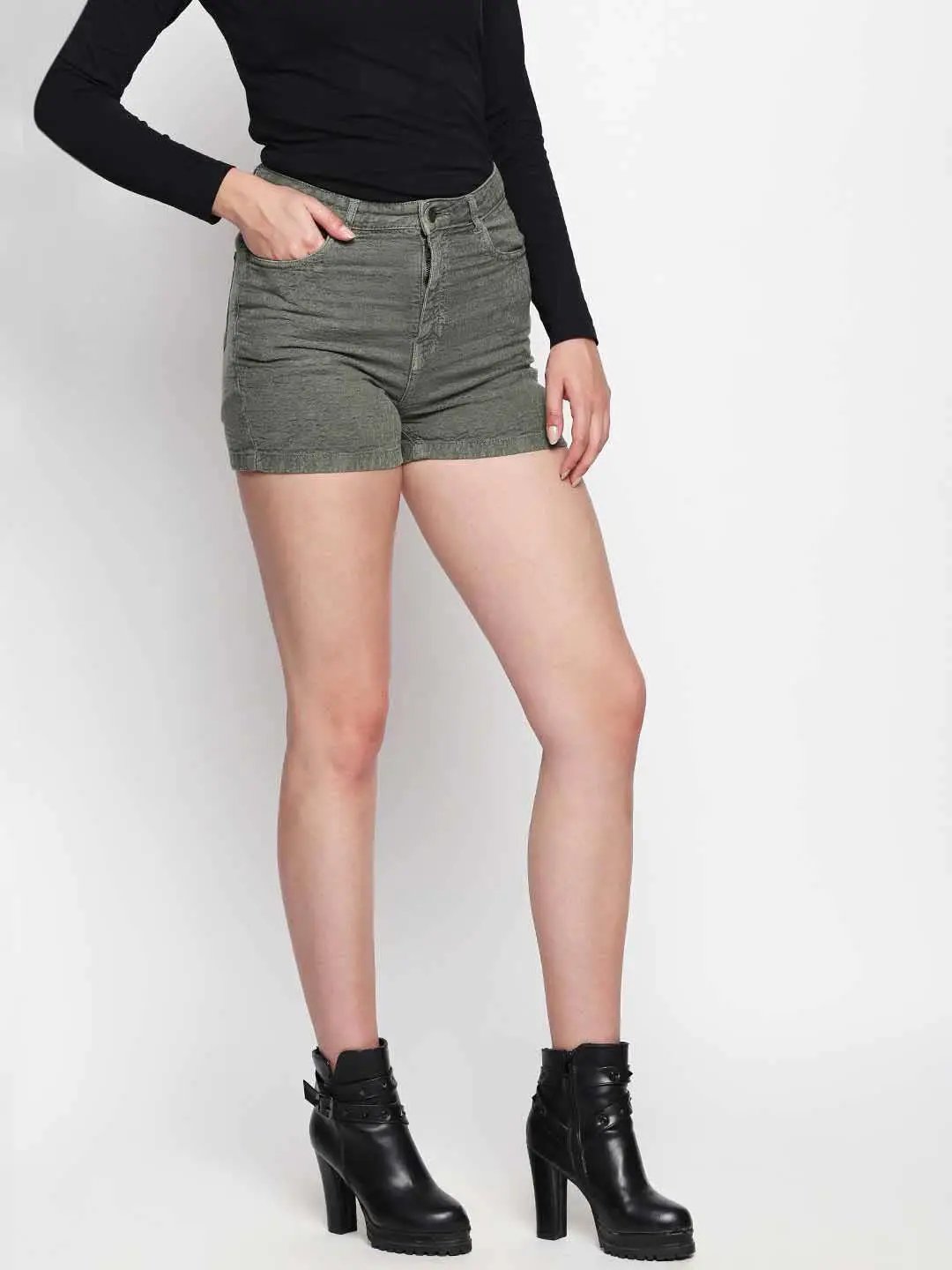 Olive Over Dyed Denim Hot Shorts