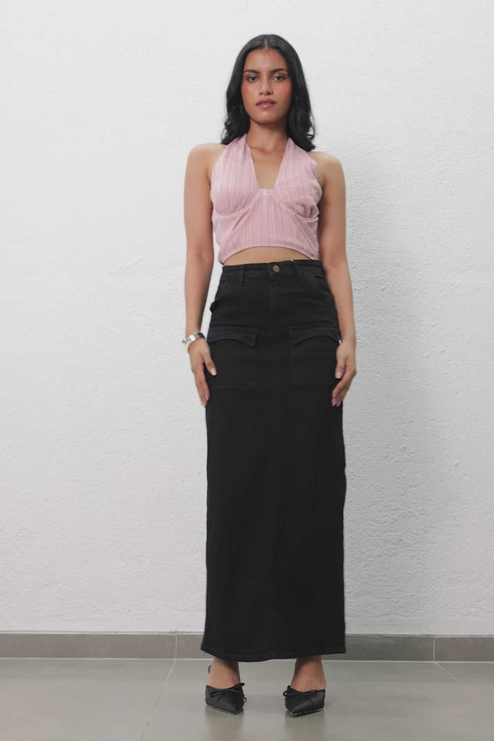 Jet Black Women's Cargo Denim Skirt