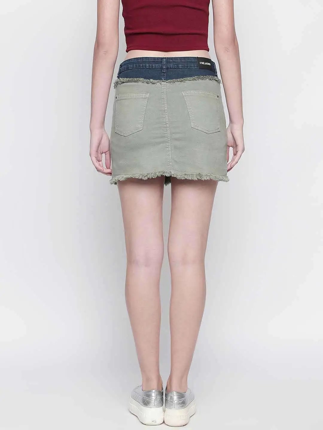 Olive Skirt With Belt Detail