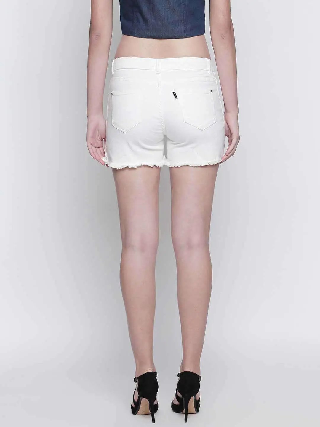 White Denim Tape Detail Hot Shorts