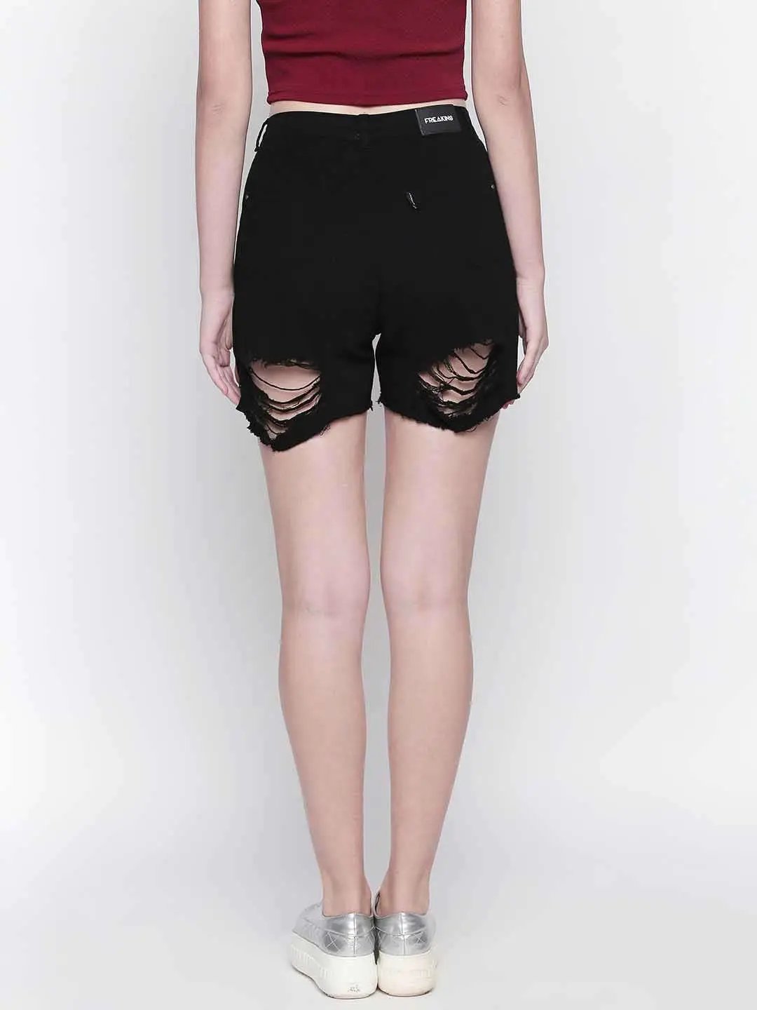 Black Basic Denim Shorts Ripped