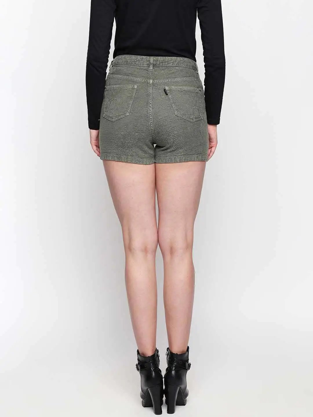 Olive Over Dyed Denim Hot Shorts
