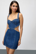 Blue Cutout Women's Mini Denim Dress