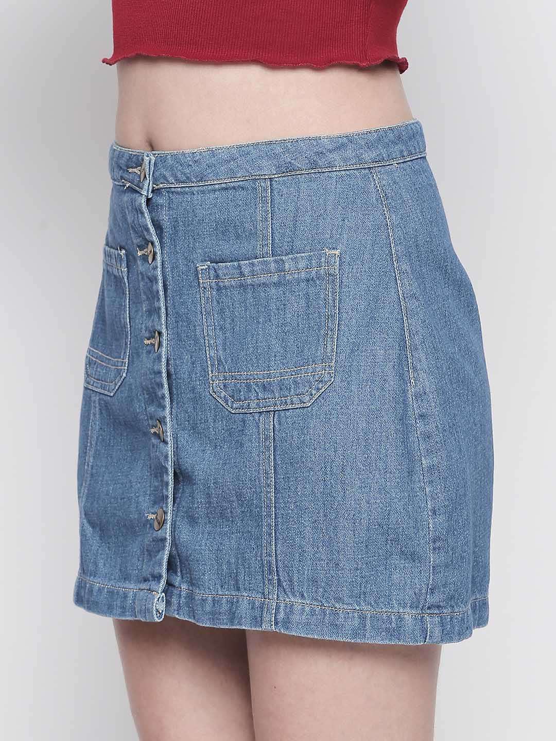 Mid Blue Skirt With Button Details