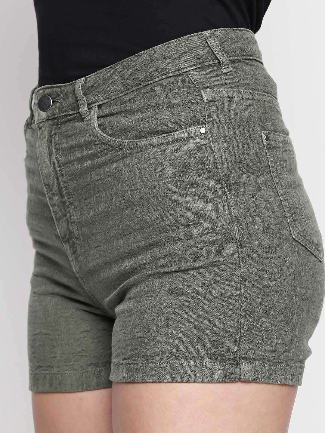 Olive Over Dyed Denim Hot Shorts