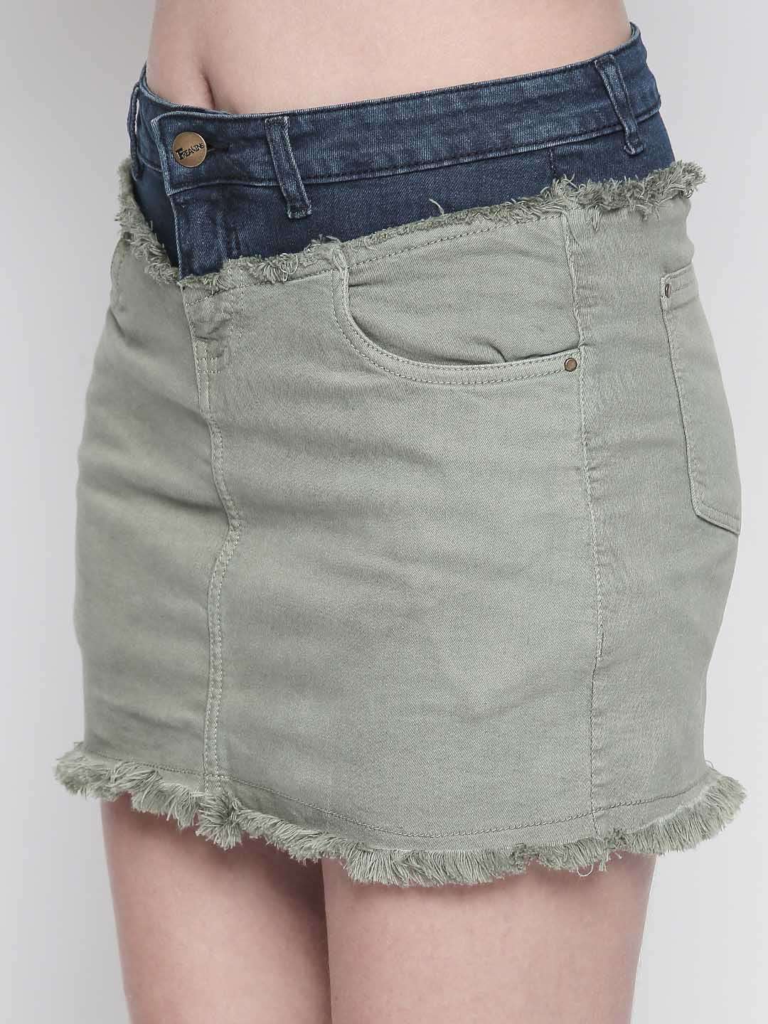 Olive Skirt With Belt Detail