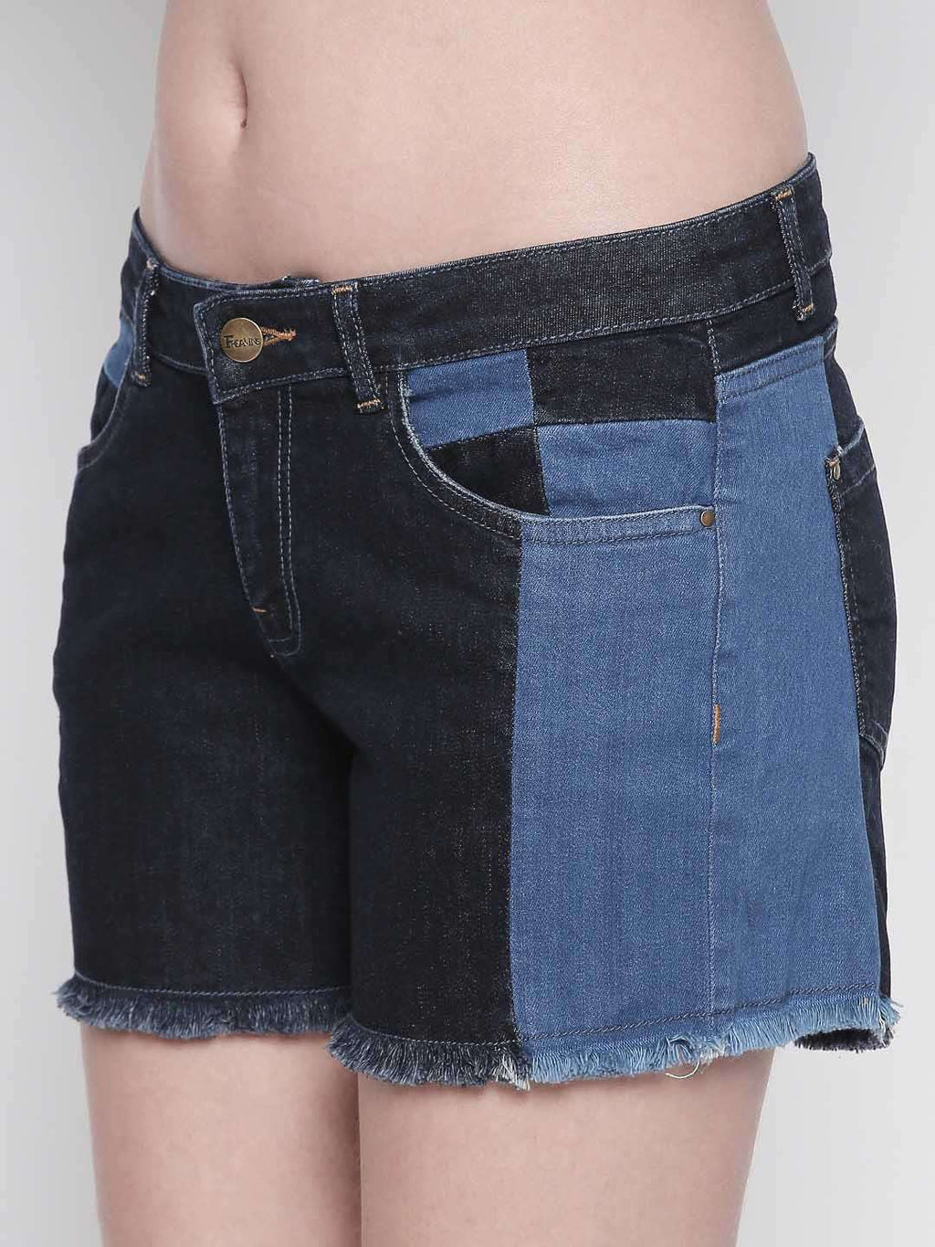 Black Patched Denim Shorts
