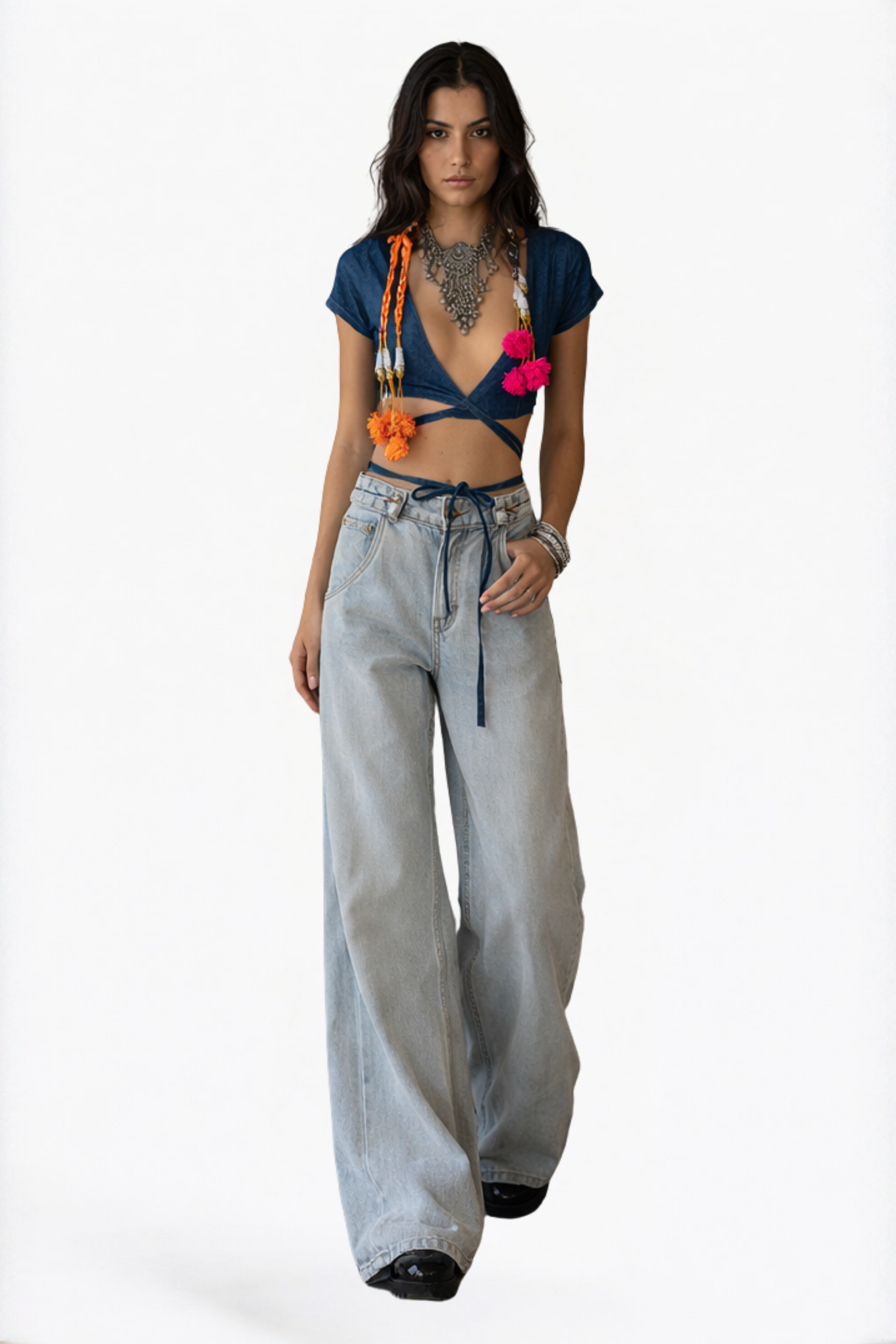Dark Blue Front Tie-Up Top