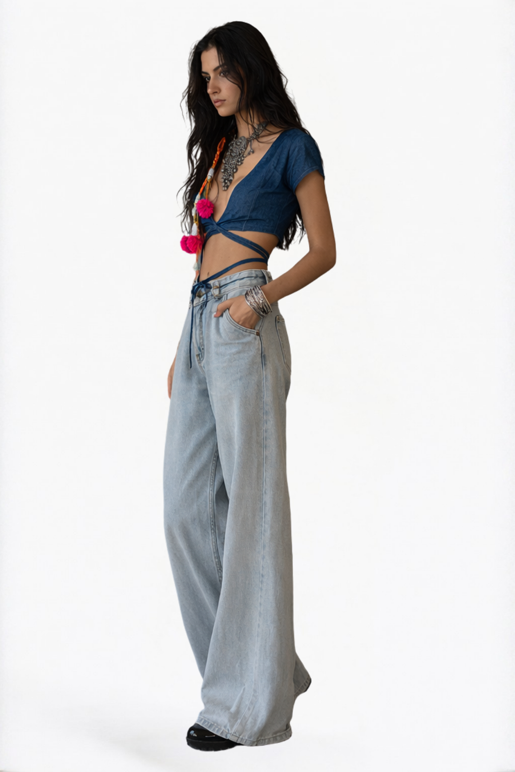 Dark Blue Front Tie-Up Top