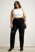 Curve Ebony Elasticated Distress Slim Jeans