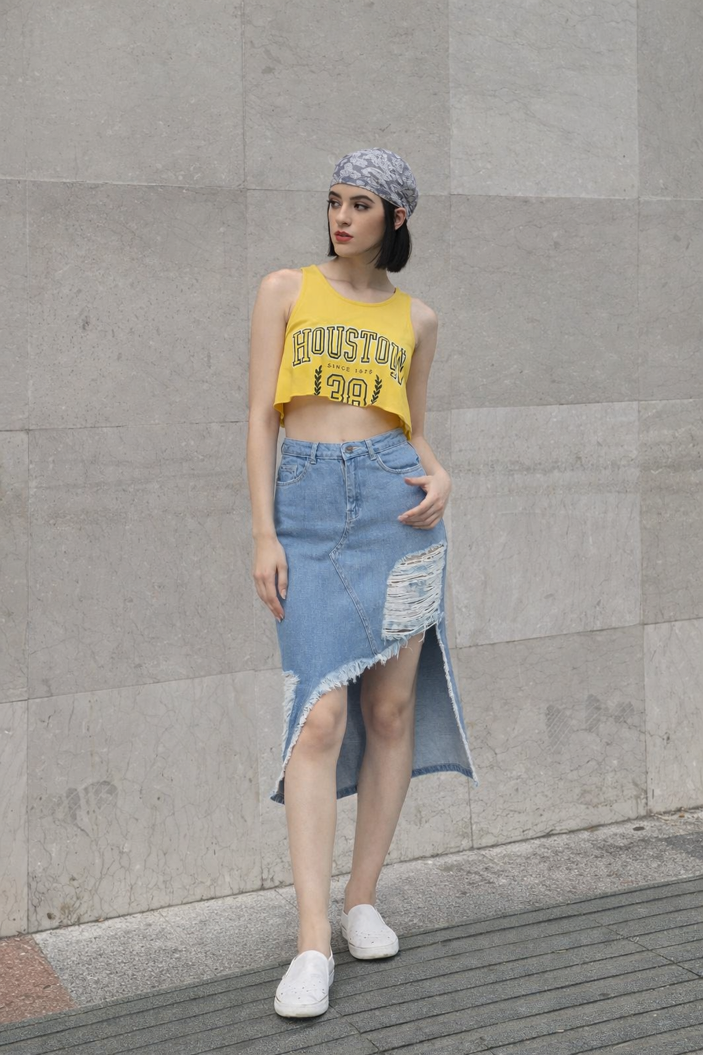 Light Blue Denim Distressed Skirt