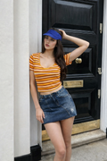 Dark Blue Distresses Denim Skirt