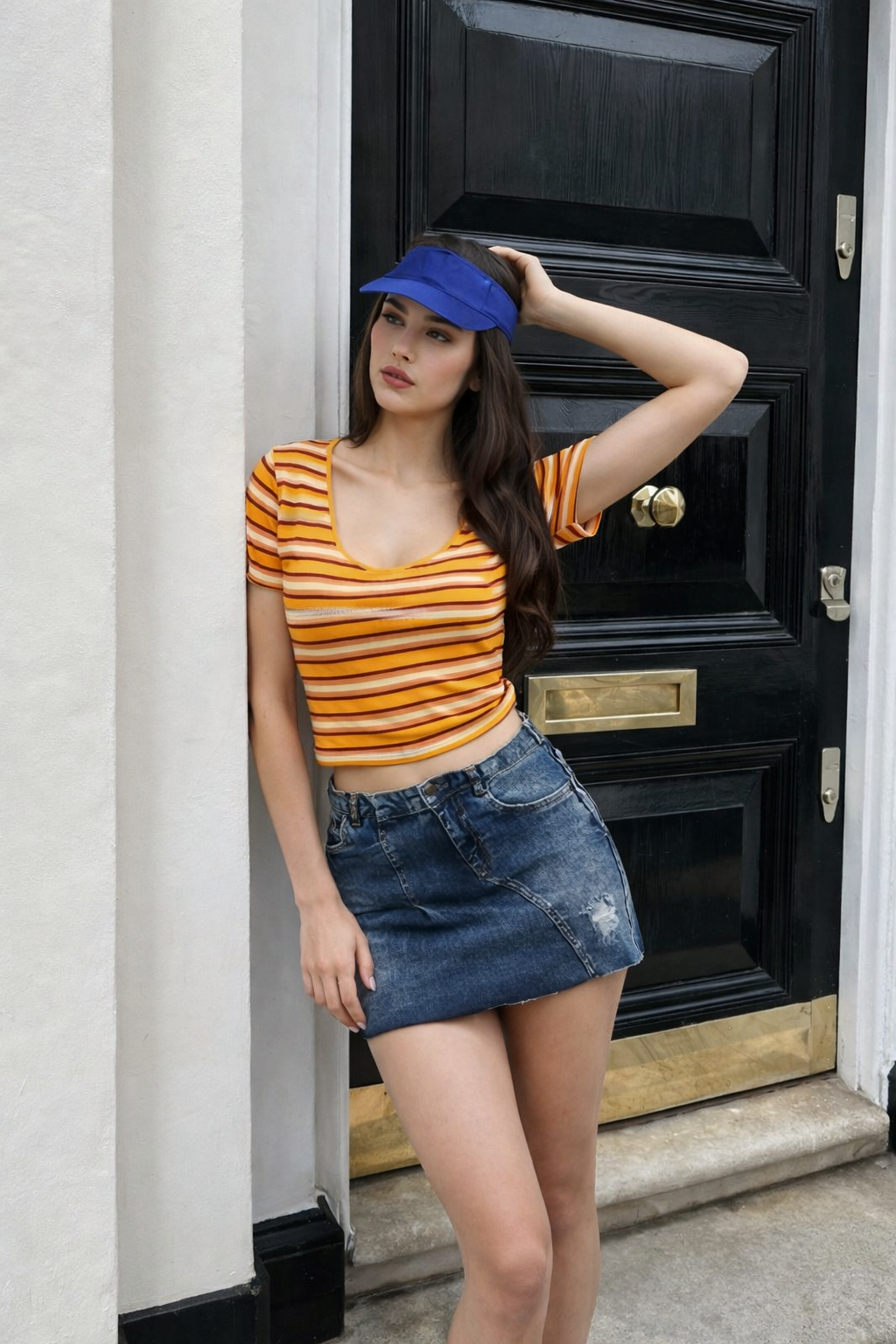 Dark Blue Distresses Denim Skirt