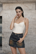 Rust-Wash Denim Mini Skirt