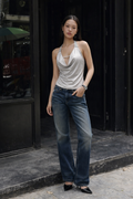 Grey Halter Cowl Neck Top