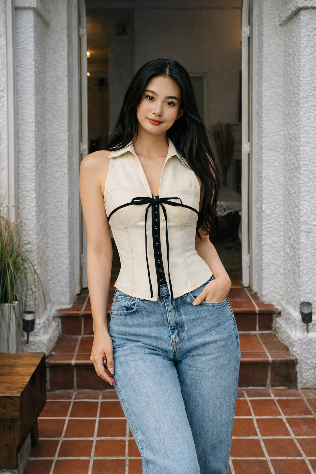 White Corset Sleeveless Top