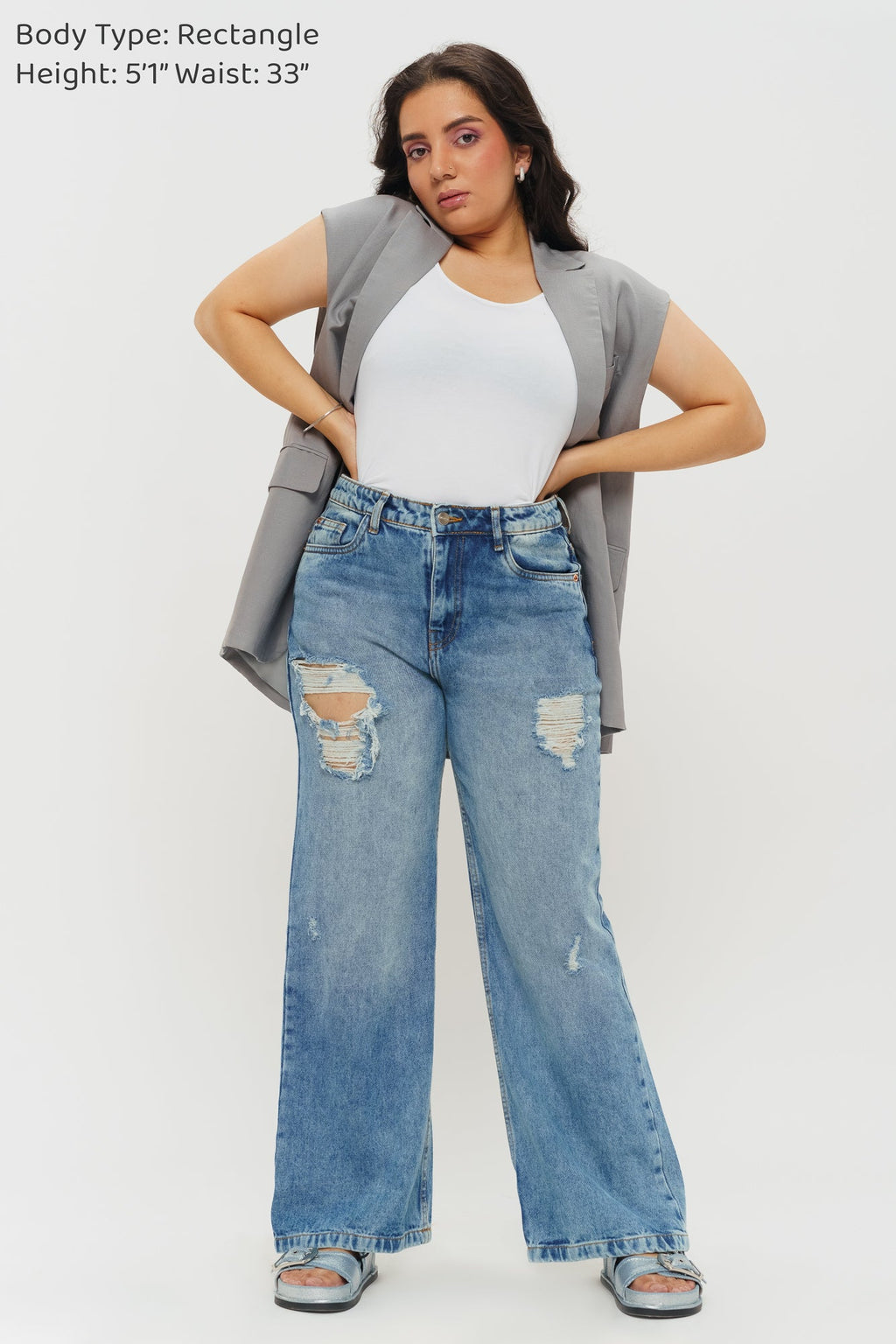 Windy Blue Distressed Women's Wide Jeans