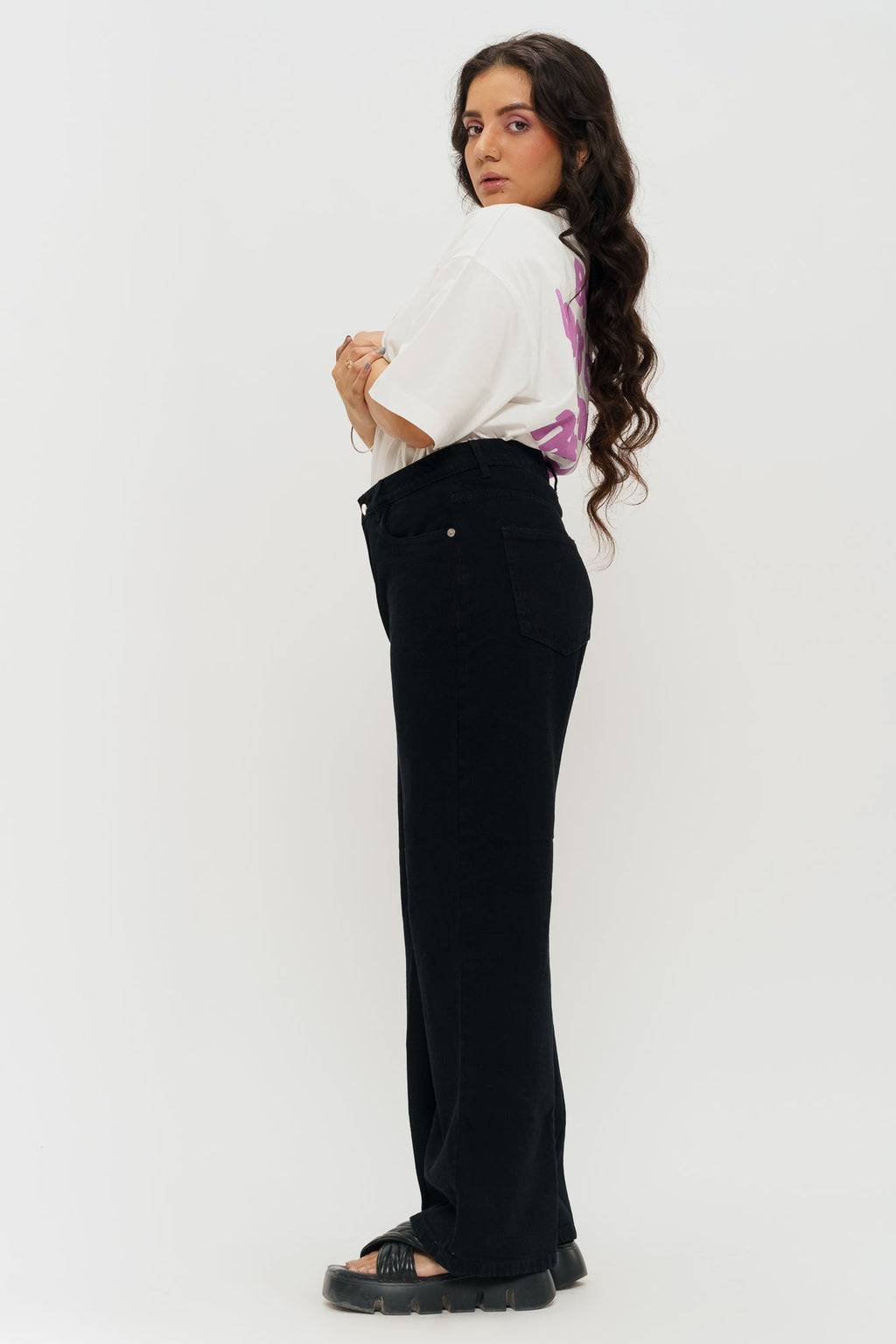 Jet Black Women's Wide Jeans