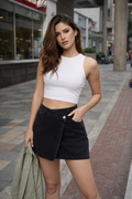 Charcoal Asymmetric Waistband Women's Denim Skort