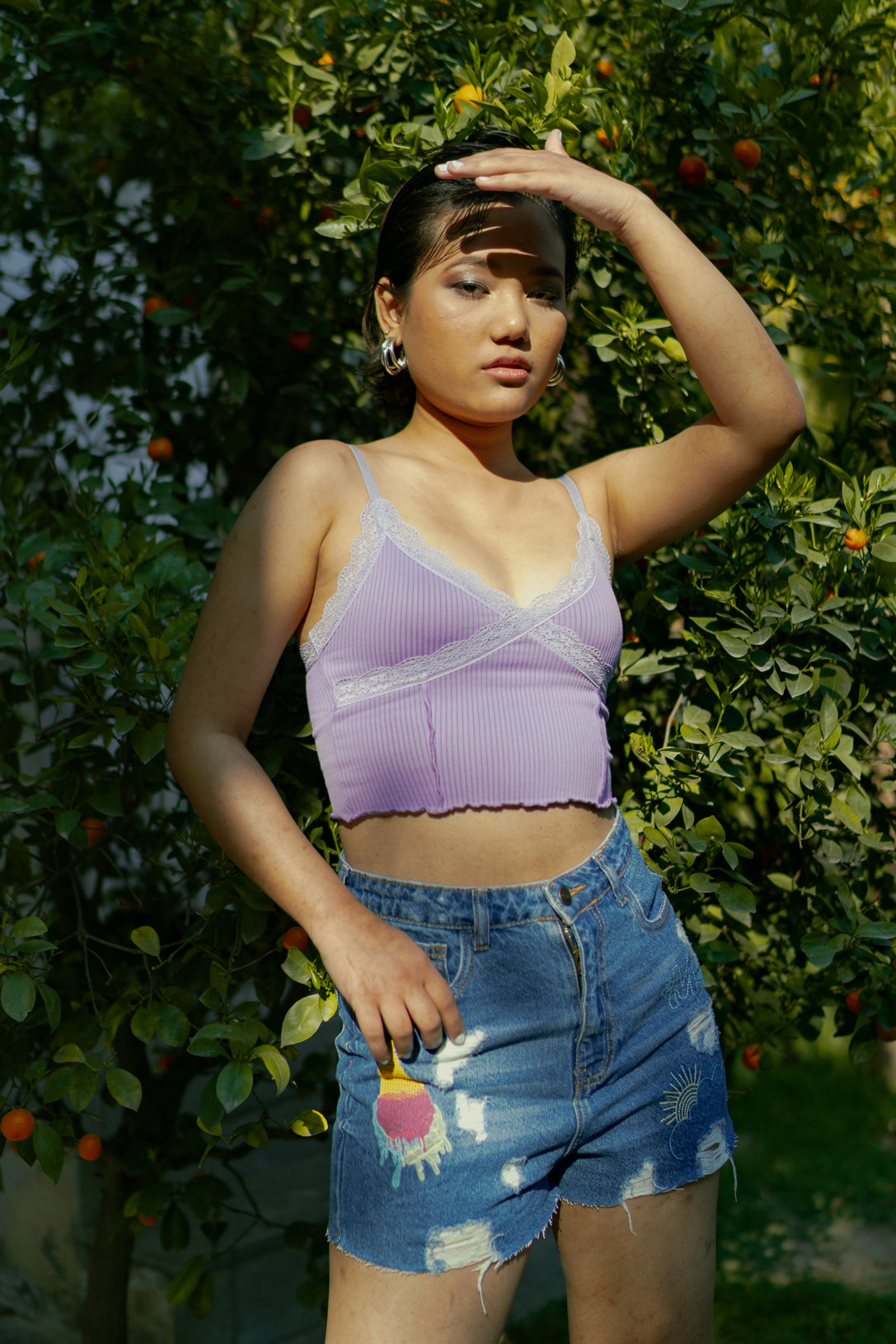 Embroidered Denim Shorts