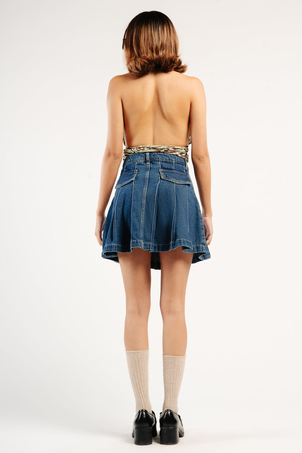 Box Pleated Witty Denim Skirt