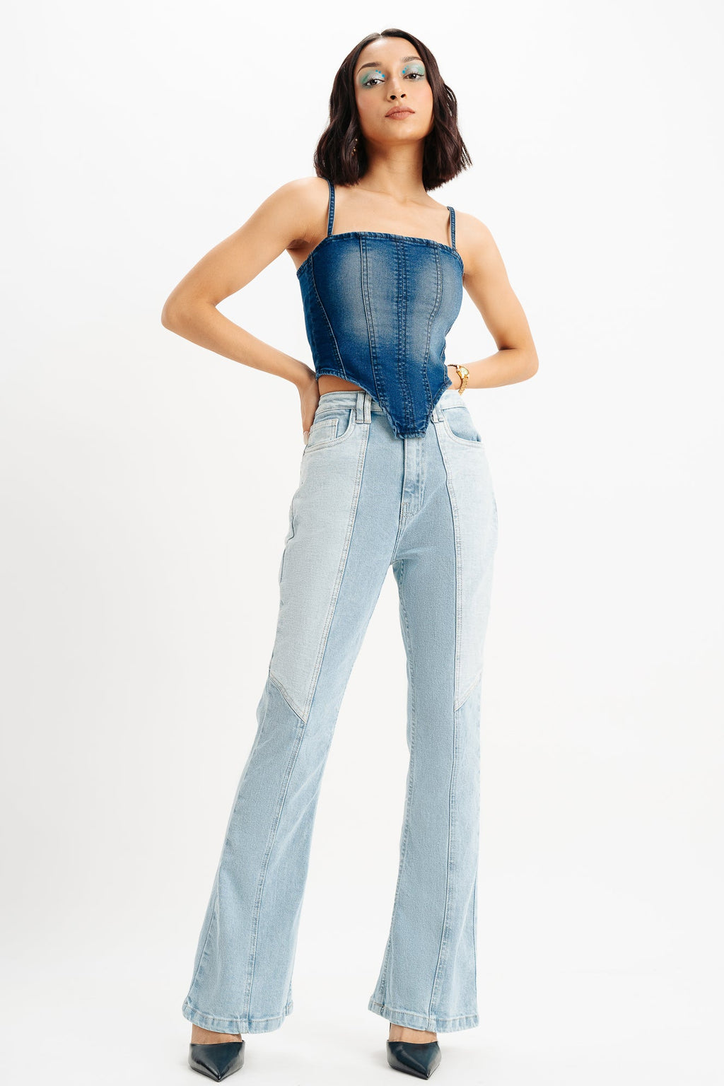 Side Cut Indigo Denim Top