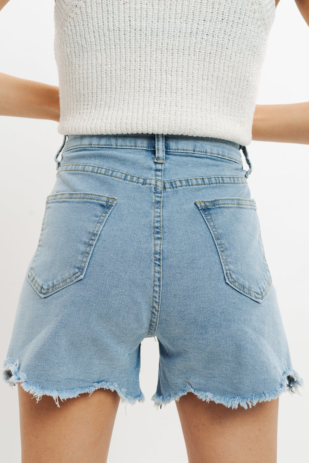 Heart-Embellished Rough-Cut Denim Shorts