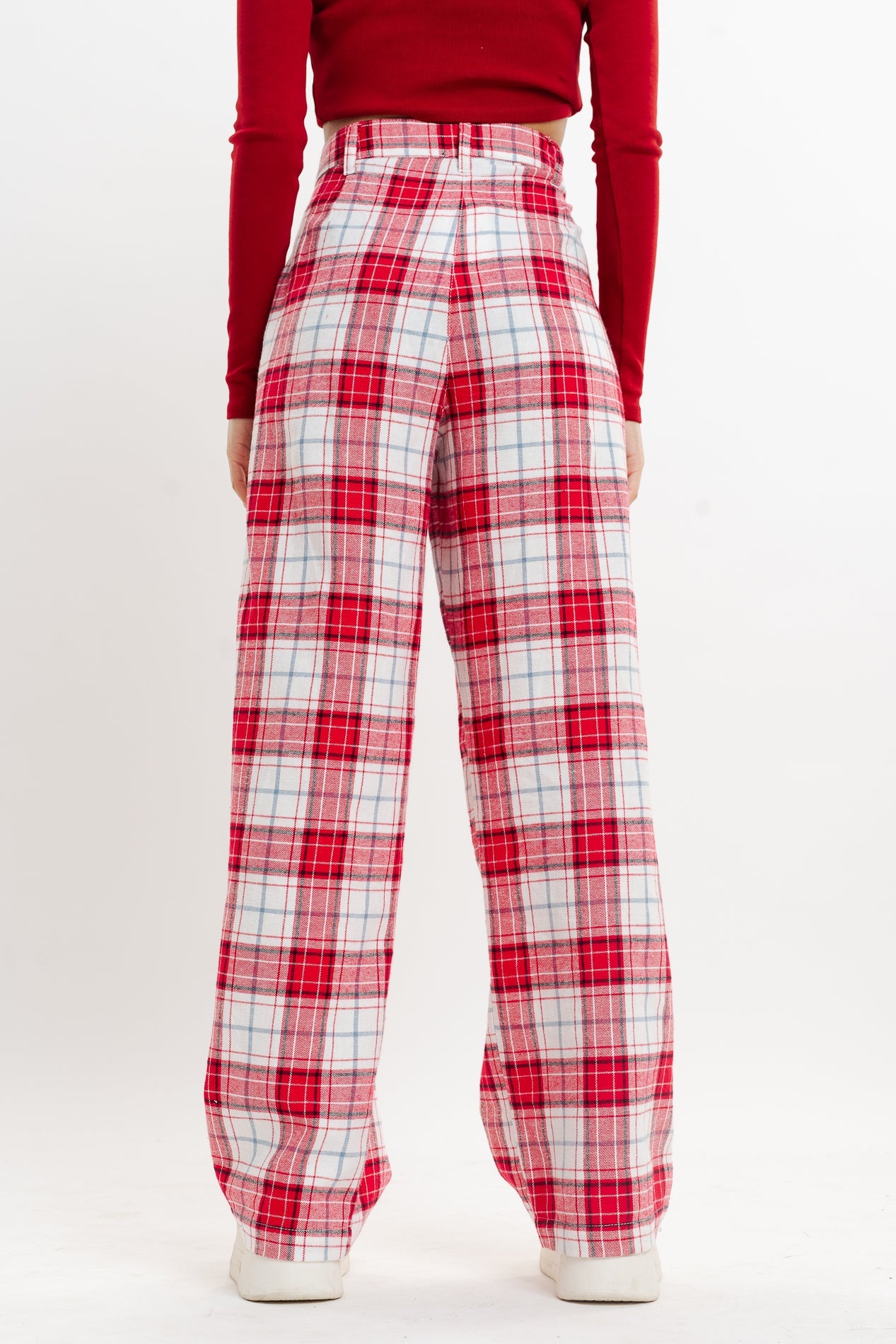 Red And White Checkered Straight Fit Pant
