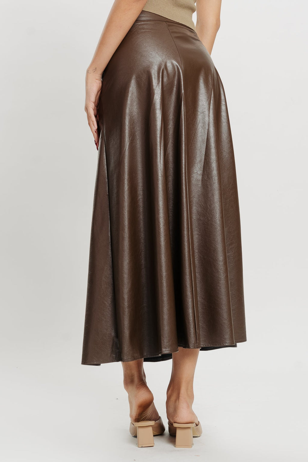 Brown Flared Leather Skirt