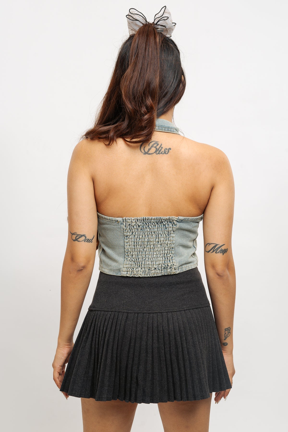 Denim Zipper Halter Top