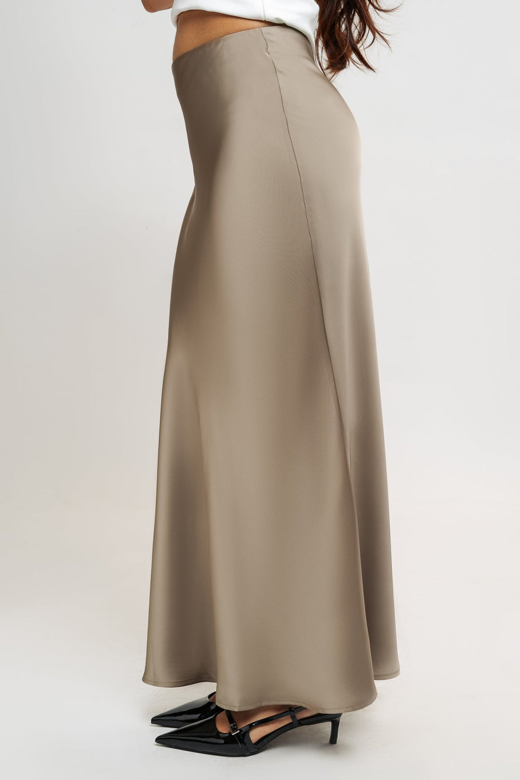Grey Satin Long Skirt