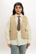 Brown Vested Shirt With Tie