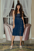 Blue Button Up Women's Bodycon Skirt