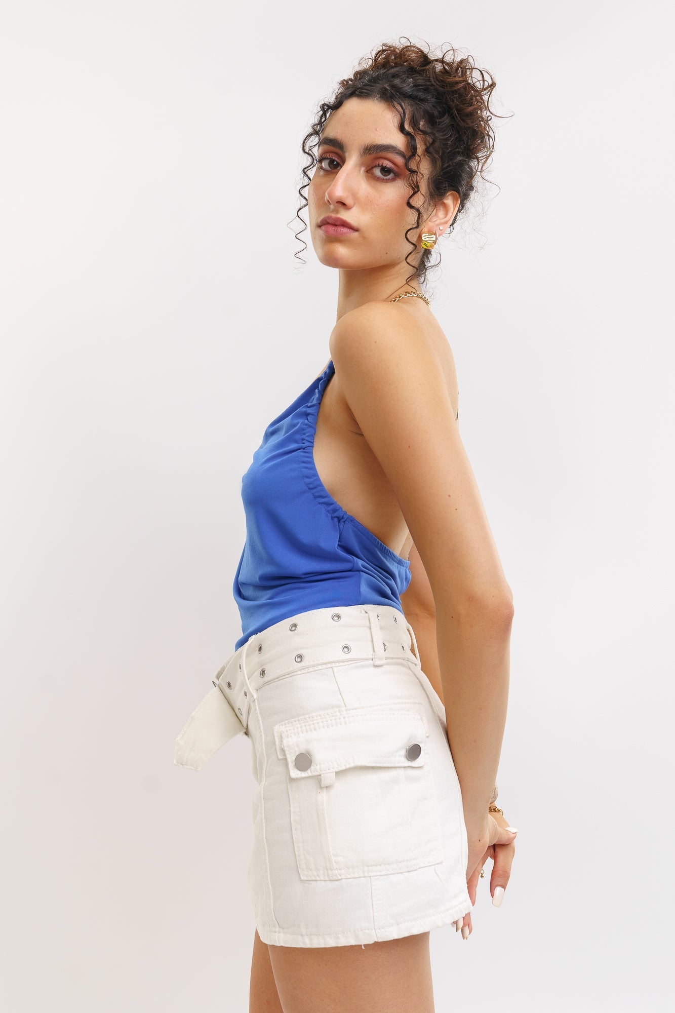 Ivory Belted Mini Skirt