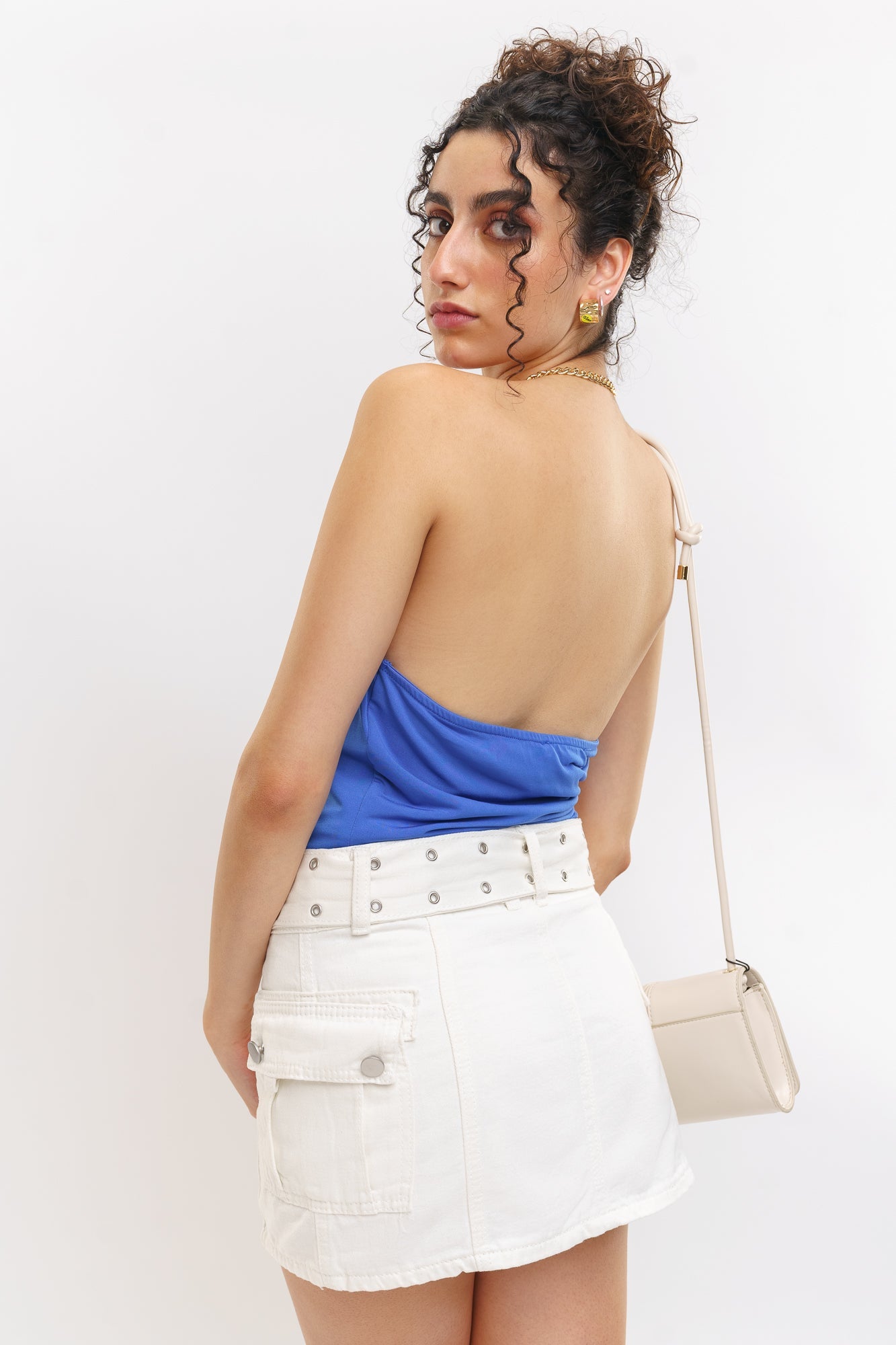 Ivory Belted Mini Skirt