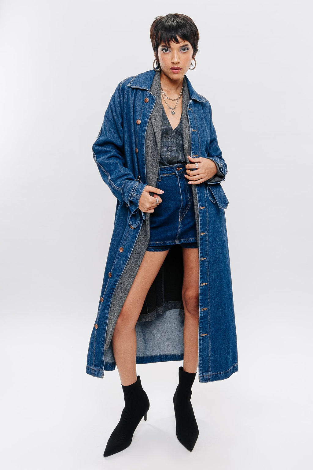 Blue Women's Denim Trench coat