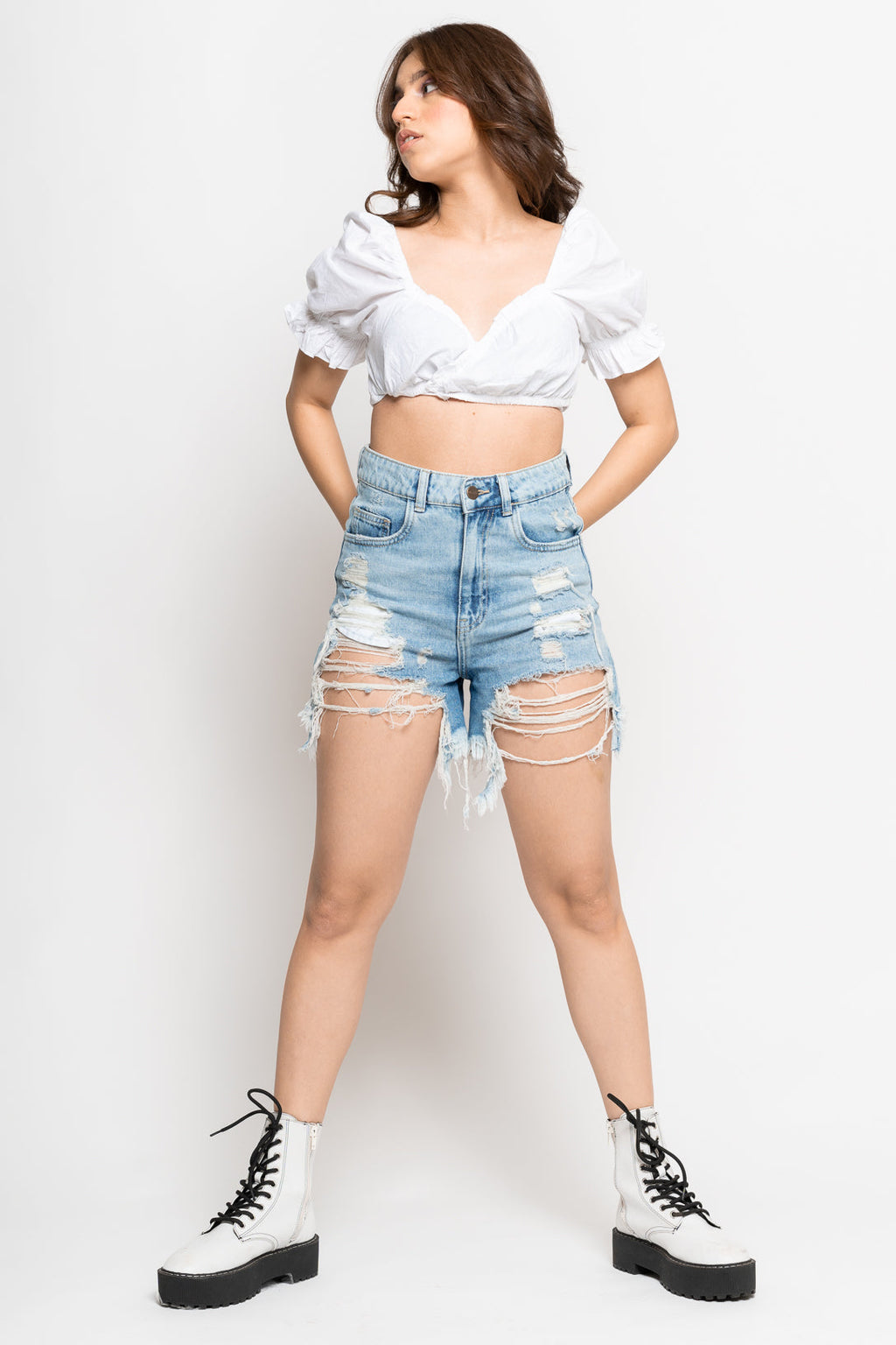 Light Blue Ripped Denim Shorts