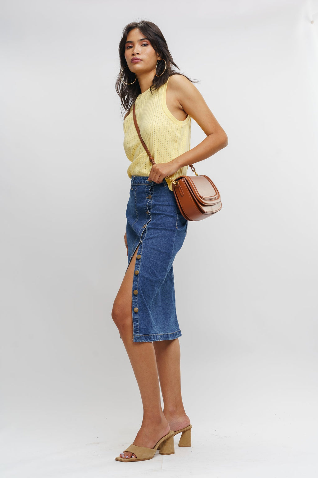 Blue Button Up Women's Bodycon Skirt