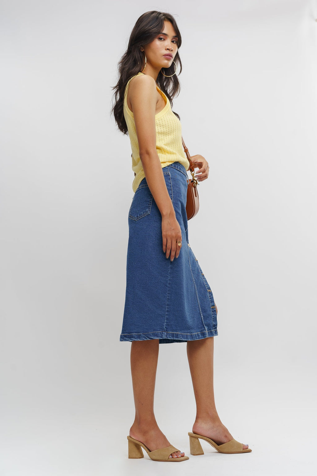 Blue Button Up Women's Bodycon Skirt