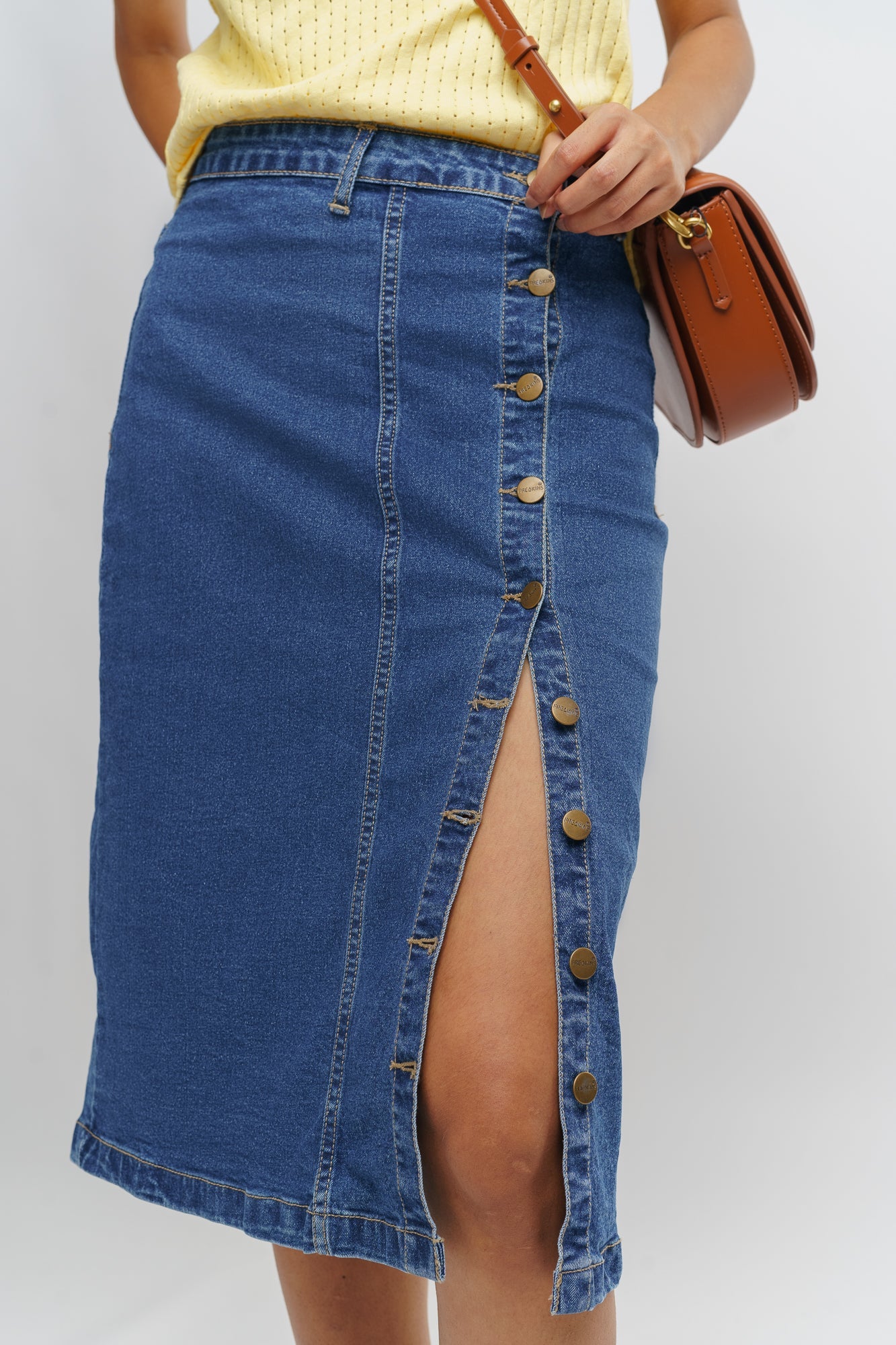 Blue Button Up Women's Bodycon Skirt