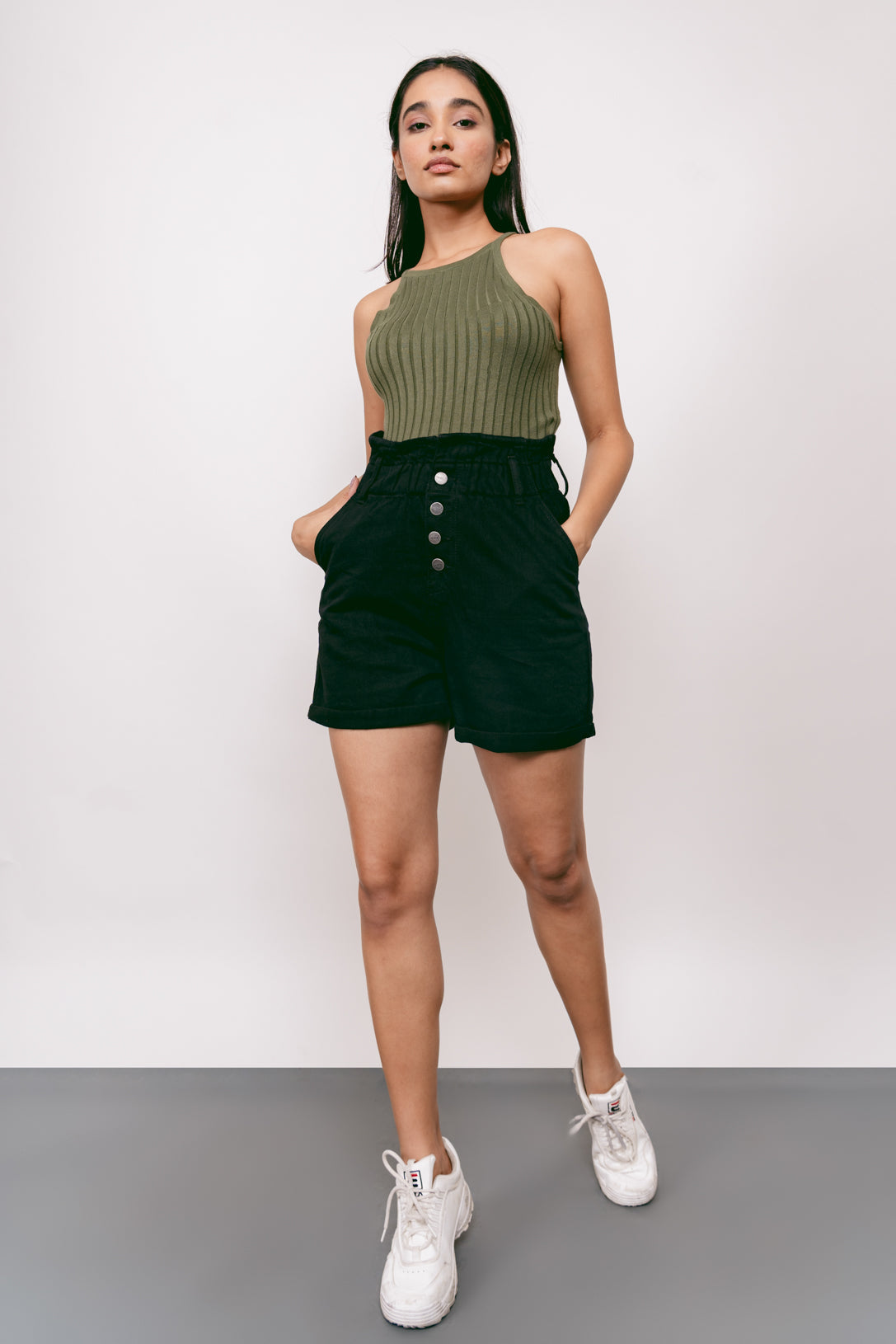 Black Paperbag Bermuda Shorts
