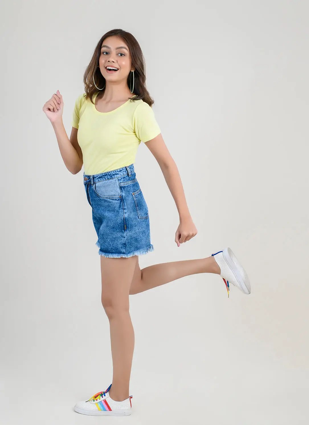 Mid Blue Denim High Waist Shorts