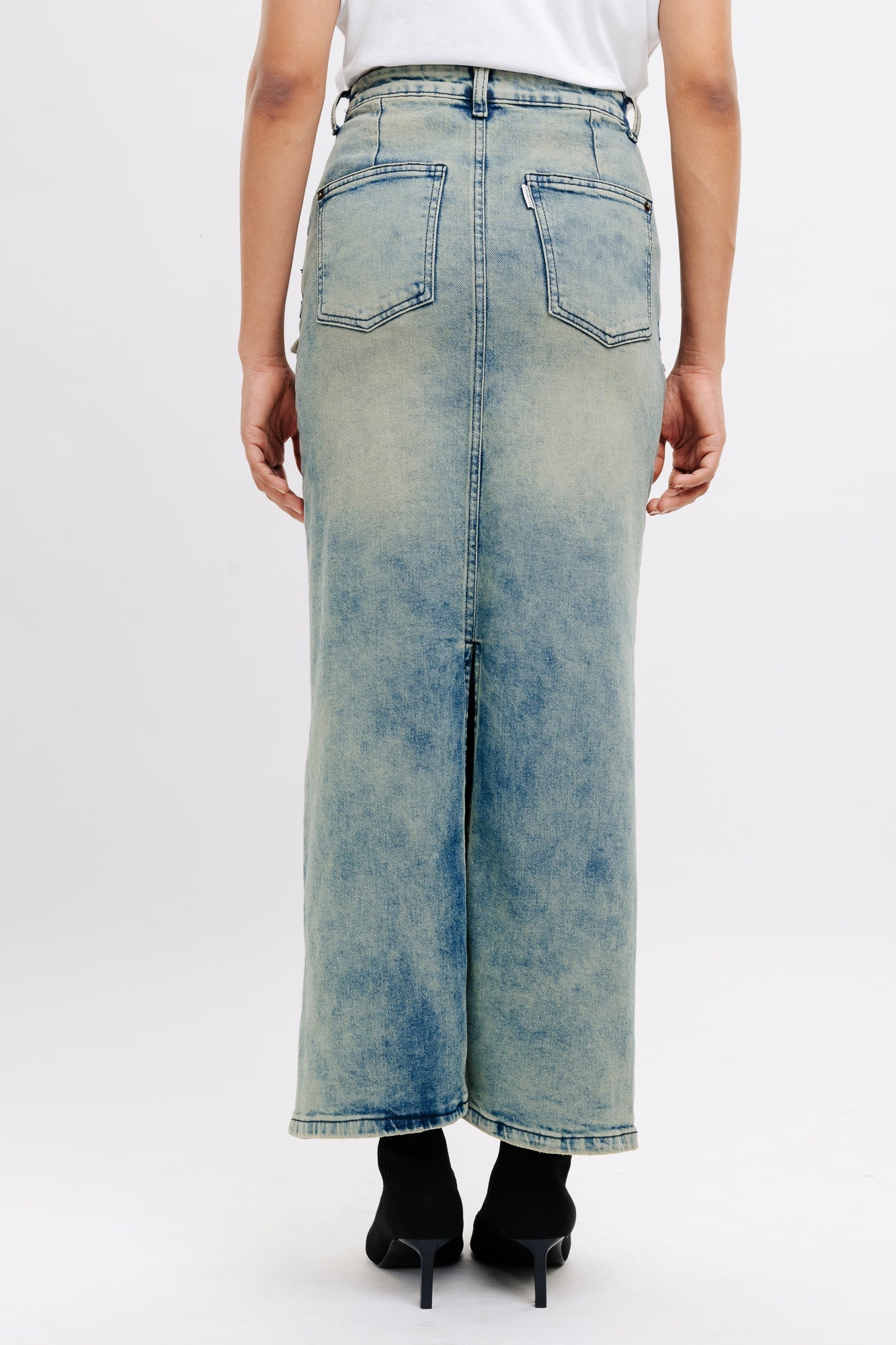 Denim Patch Pocket Retro Maxi Skirt