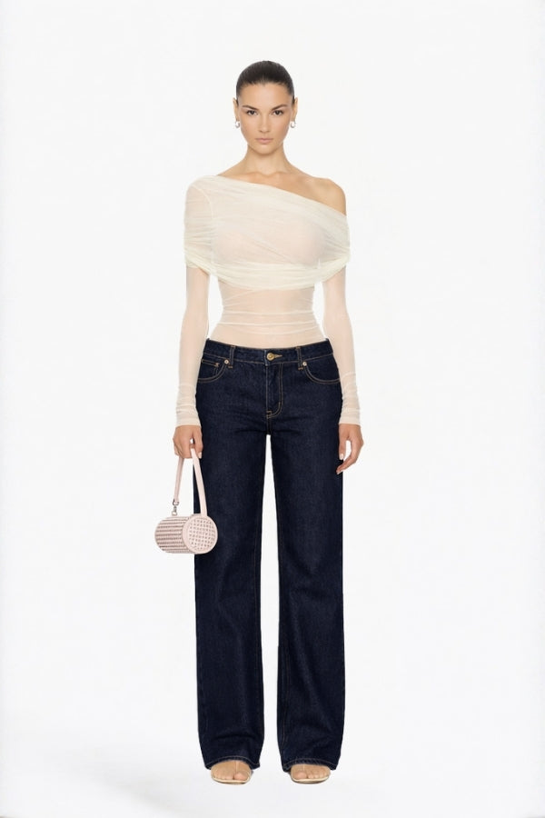 Dark Wash Wide-Leg Straight Jeans