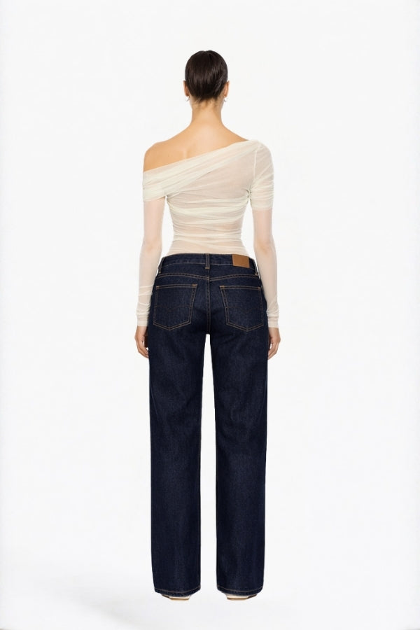 Dark Wash Wide-Leg Straight Jeans