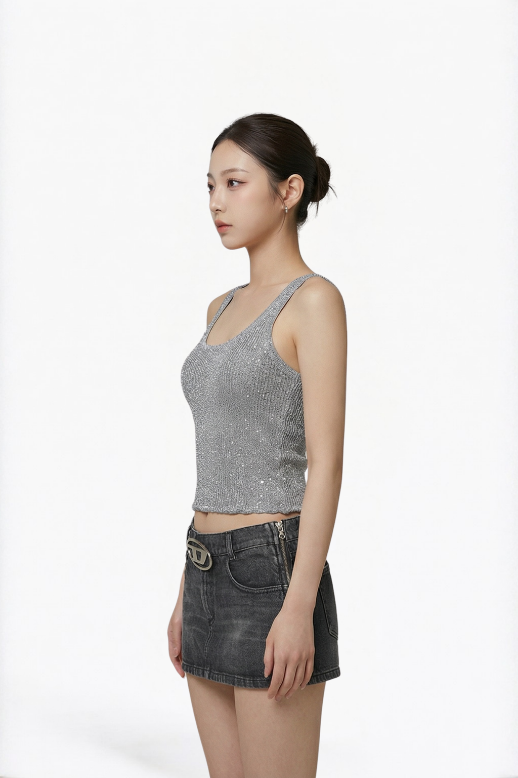 Embellished Grey Tank Top