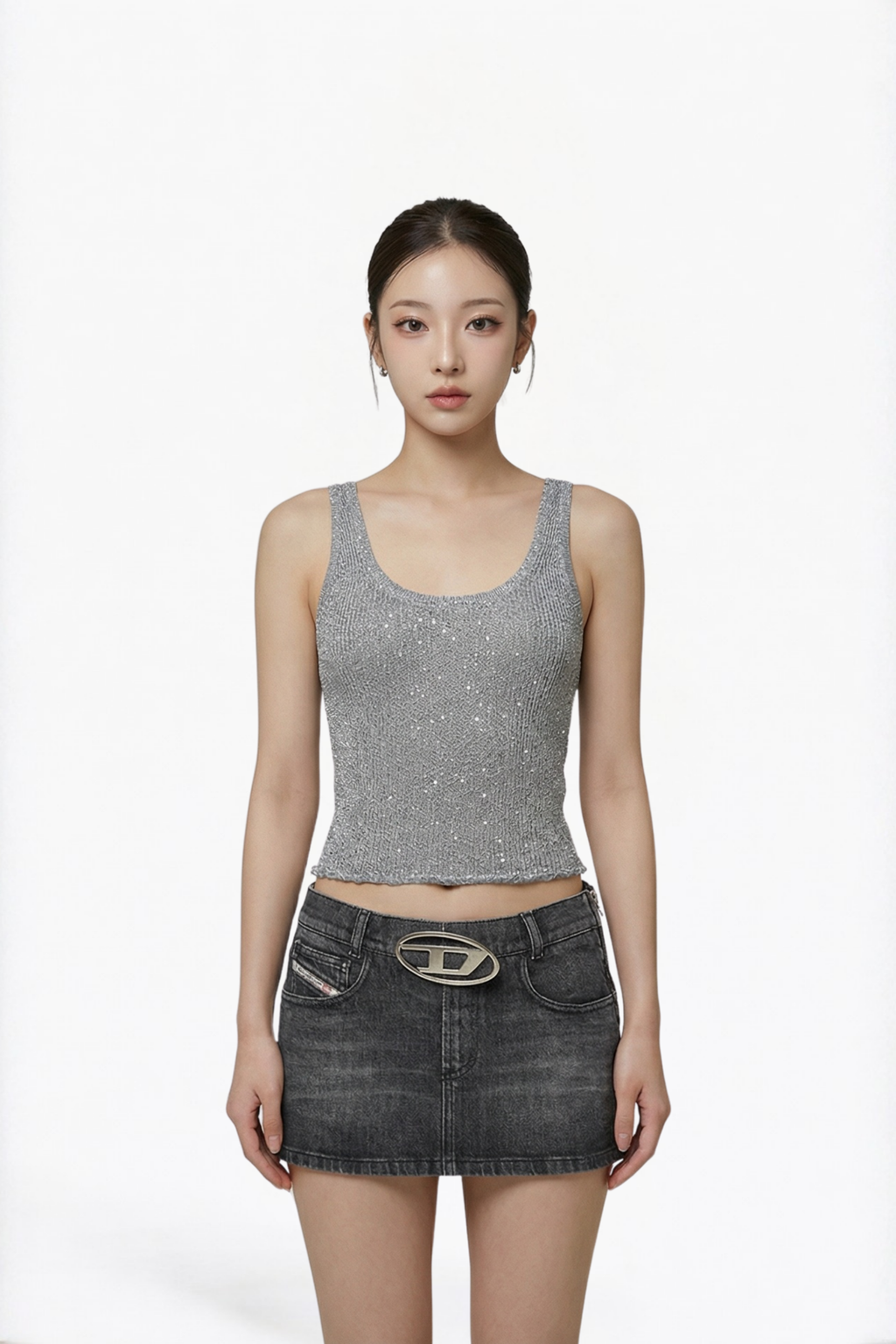 Embellished Grey Tank Top