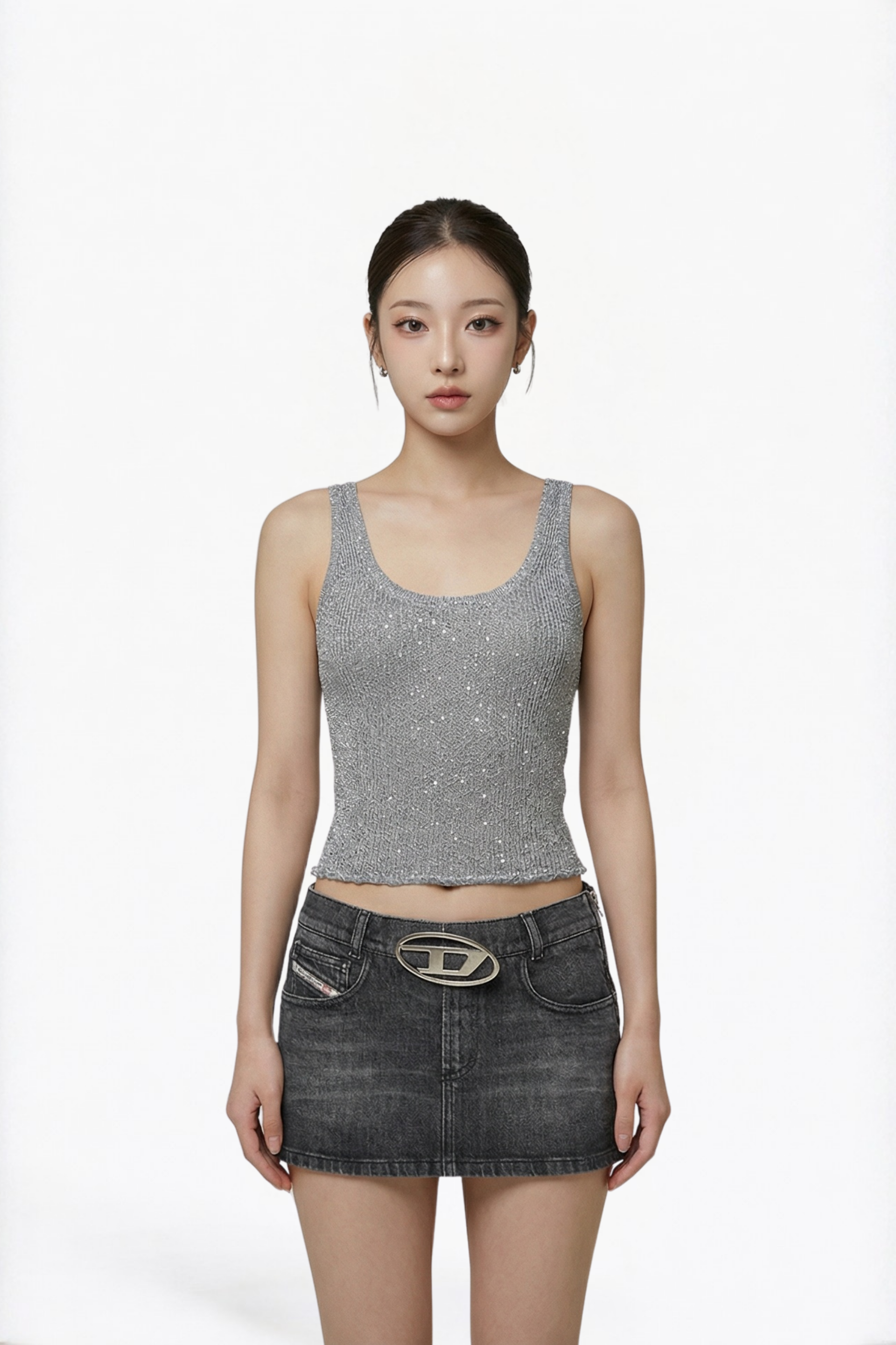 Embellished Grey Tank Top