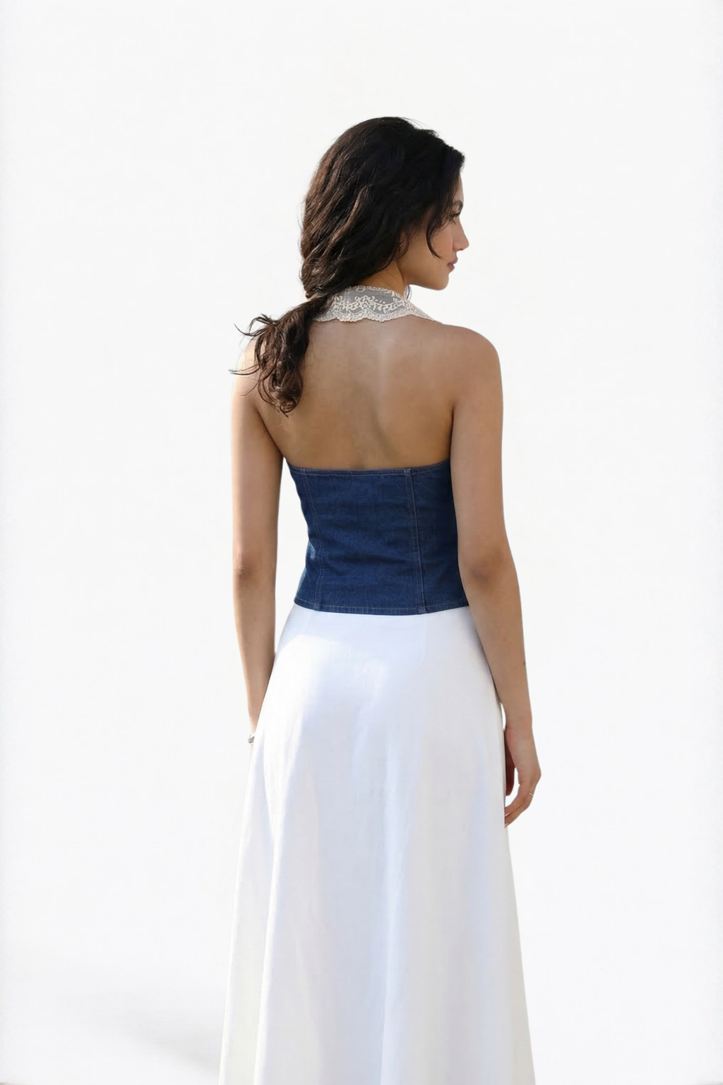 Blue Denim Tie-Up Vest Top